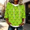 Women's Casual 3/4 Sleeve Christmas Print Hooded T-Shirt Top