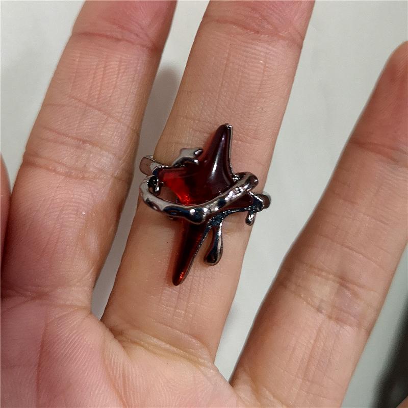 Y2K Gothic Dark Red Cross Star Crow Heart Rings For Women Goth Game Love And Deepspace Sylus Cosplay Jewelry Accessories Gifts