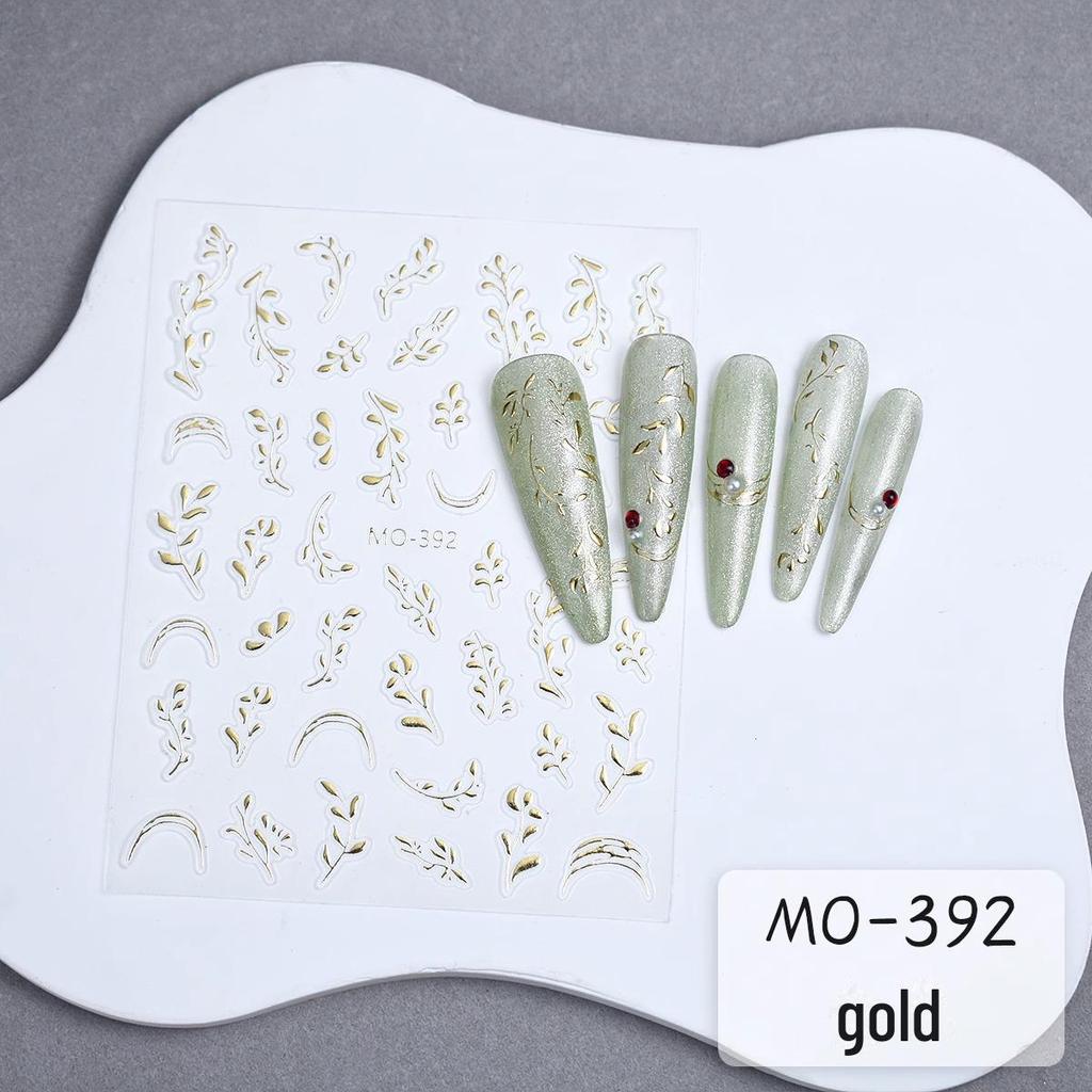 Chinese Style Nail Art Stickers: Golden & Silver Branches and Jade Leaves