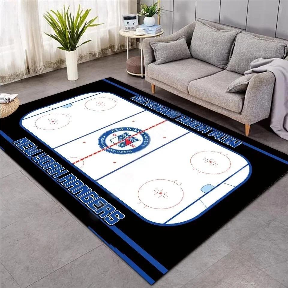 3D Hockey Rug, Ice Hockey Carpet Non-Slip Machine WashableDoormat, Sport Themed Floor Mat for Living Room Dining Room Game Room