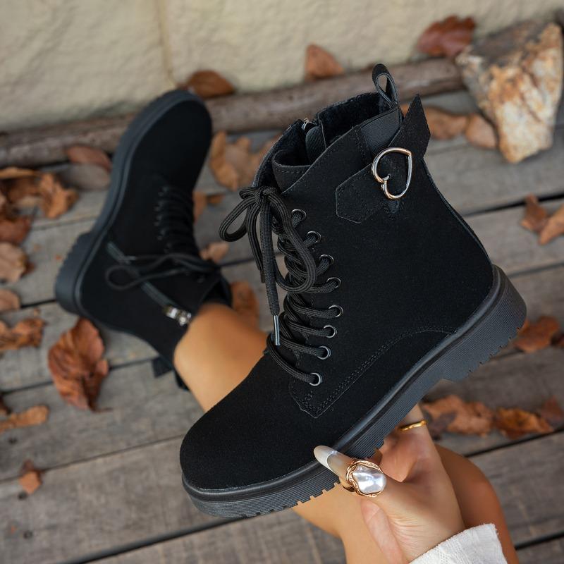 Lace-up Suede Booties Autumn New Round Toe Soft Sole Anti-slip Wear-resistant Flats