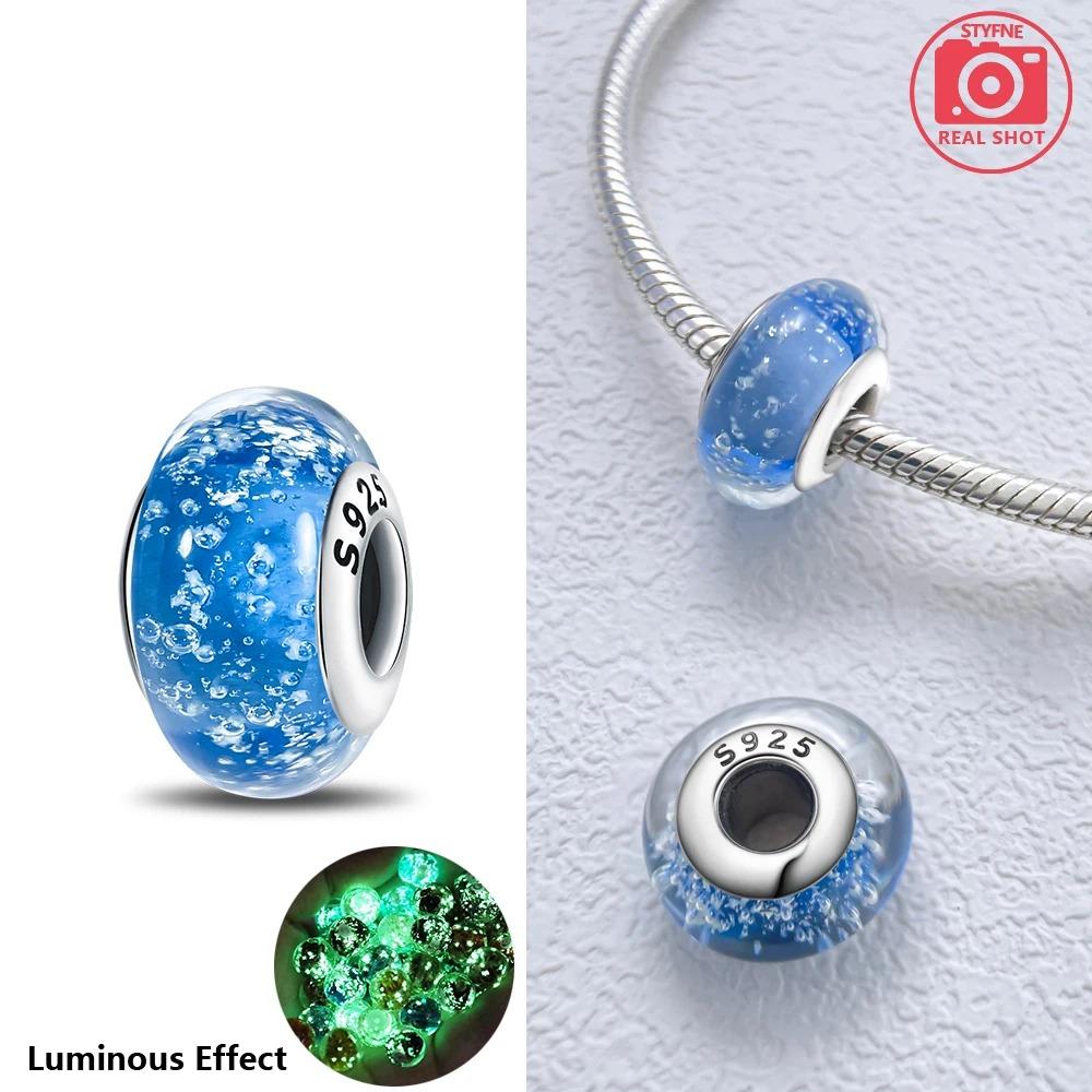 Original Rosa Glasperlen Blaue Romantische Perlen 925 Silber Charms für Frauen DIY Schmuckherstellung Armband Passend