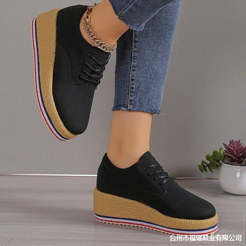 Flat heeled shoes, thick soled shoes, lace up single shoes, women's shoes, plus size shoes