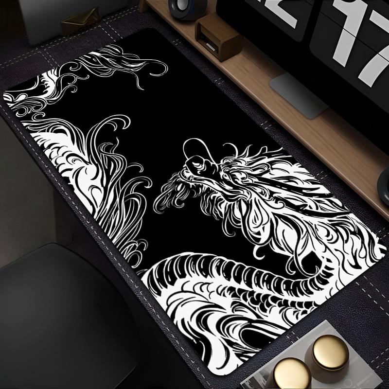 New Keyboard Pad Lock Edge Extended Mousepad Office PC Black And White Manga Desktop Protection Mat Dragon Design Mouse Pad Rug