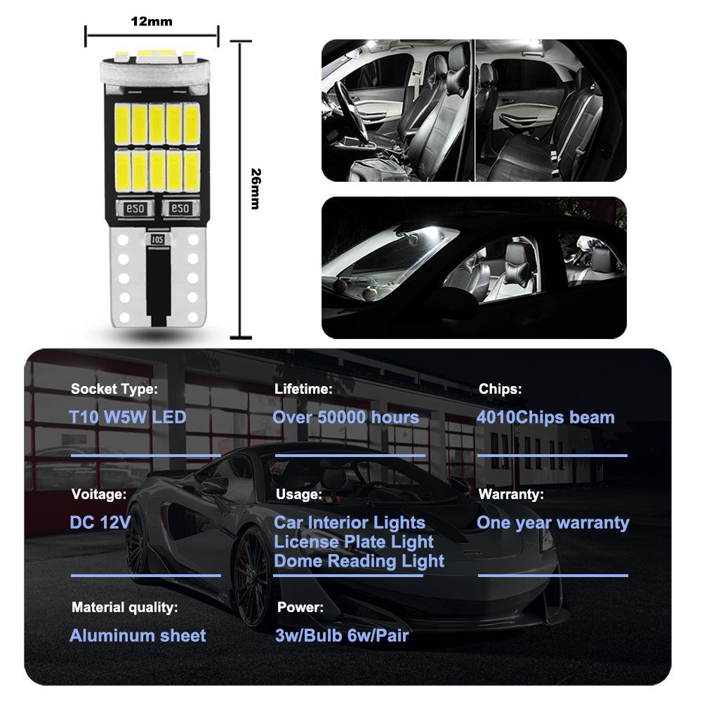 2pcs T10 Led Canbus No Error Car Interior Light T10 26 SMD 4014 Chip Pure White Instrument Lights B Car Parking Position Lights