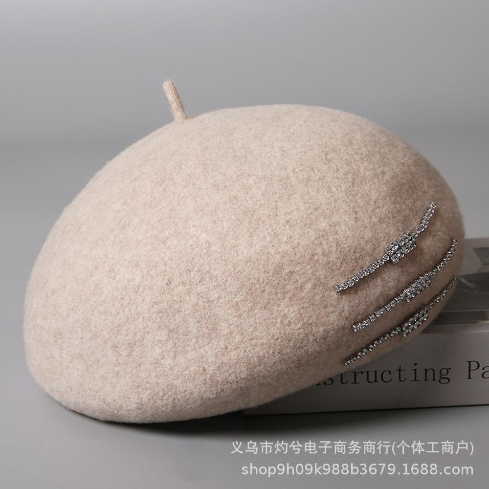 Niche metal buckle design retro wool beret children autumn and winter versatile elegant painter hat shows small face