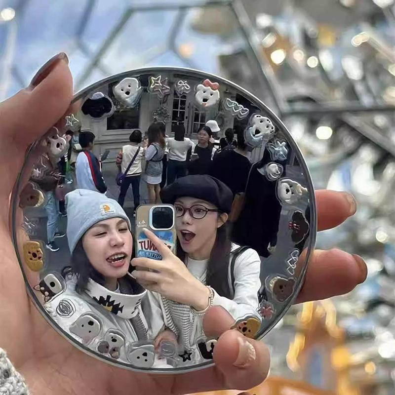 Convex Mirror With Stickers Travel Mirror Photo Props Makeup Mirrors Portable Round Mirrors Wide Angle Mirror To Photograph