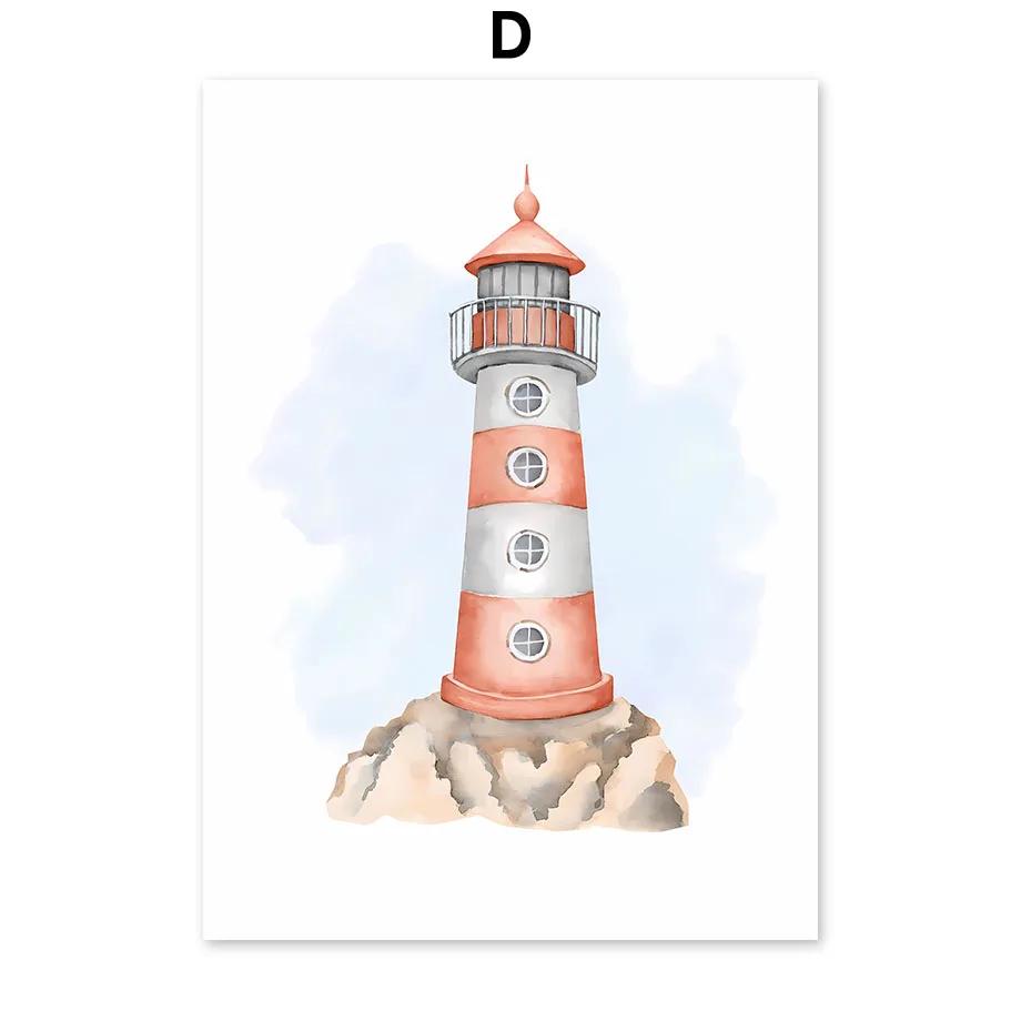 Sailboat Lighthouse Turtle Seahorse Whale Coral Nursery Wall Art Canvas Painting Posters And Print Wall Pictures Kids Room Decor