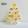 Elegant Office Desk Decor Glazed Glass Christmas Tree Figurine, Handcrafted Ornament Gift for Friends Holiday Display, Colorful Modern Table
