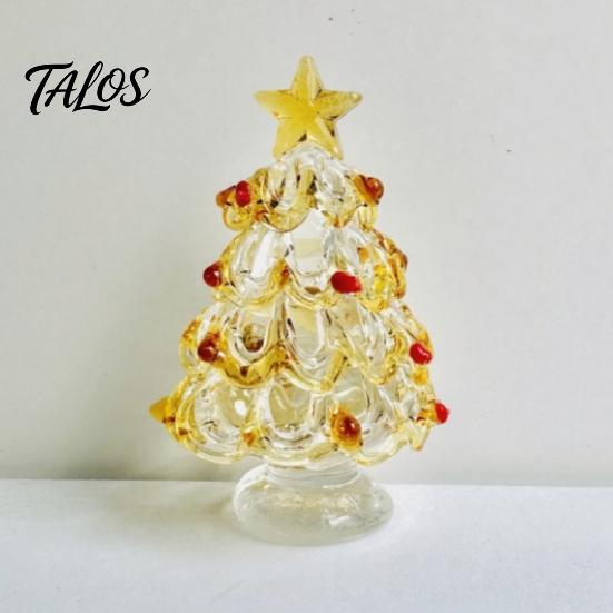 Elegant Office Desk Decor Glazed Glass Christmas Tree Figurine, Handcrafted Ornament Gift for Friends Holiday Display, Colorful Modern Table