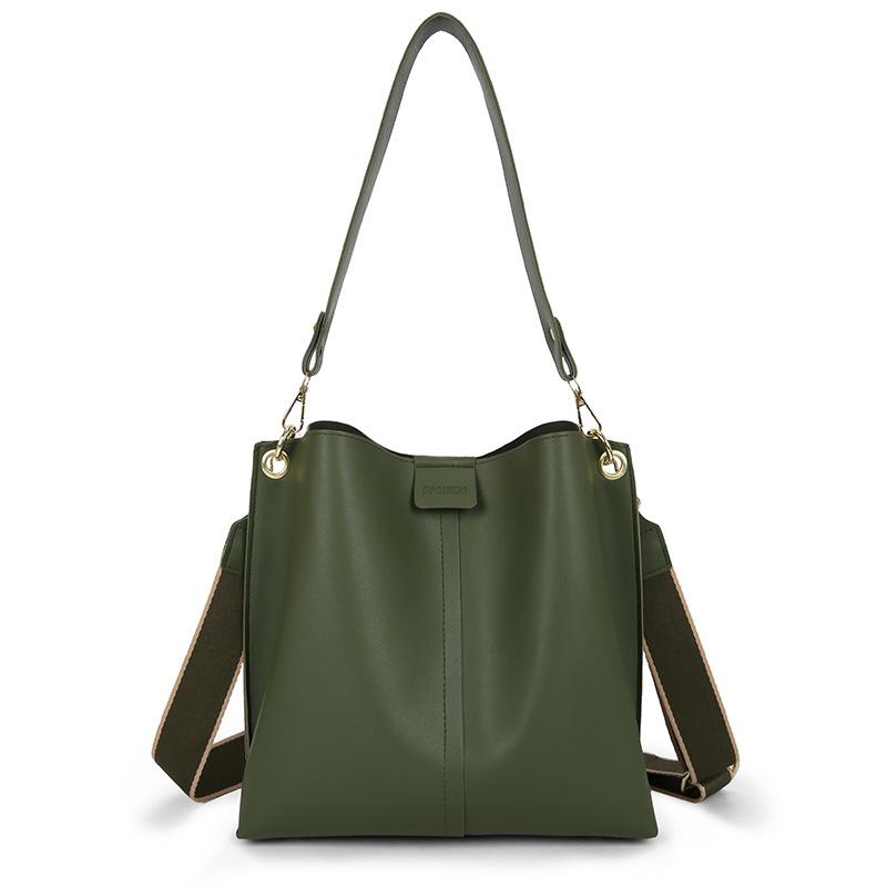 

Жіноча сумка-відро великої ємності 2024 року, нова ретро-мода, широкосмугова сумка-почтальон, текстурована портативна сумка через плече зелений