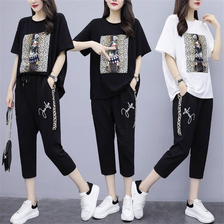 Tenue Femme Survêtement Ensemble Vêtements de Sport pour Femmes Ensemble 2 Pièces Grande Taille Haut et Pantalon Costumes Vêtements d'Été Féminins
