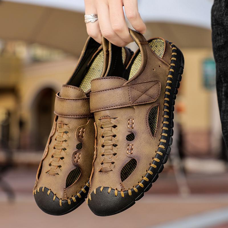 

Withdraw from the cabinet and pick up leaks, leather bag head sandals, men s flat outdoor beach shoes 46 світло-коричневого кольору