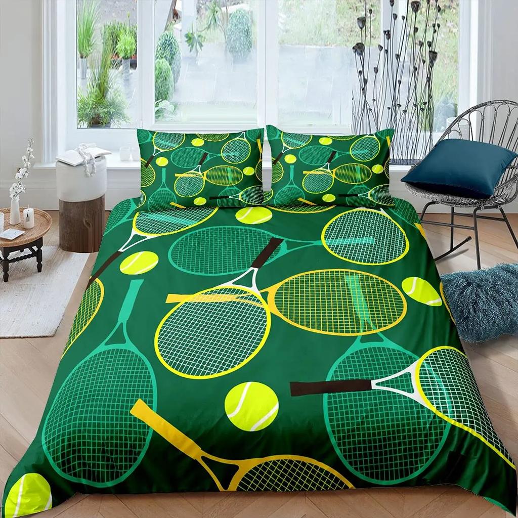Tenis Bal Soft Duvet Cover Set Sports Game Themed Beding Set Twin Sized Dimensions for Children Kids Tens Adult People Tenis Racket Bal Warm Comforter