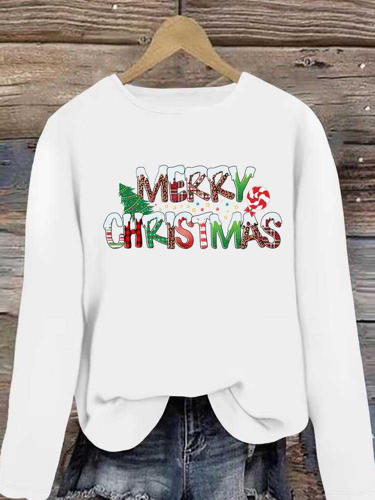 (Asian Size) Clothing T Shirt Graphic Tee Women faith peace Merry Christmas new year Print Casual Fashion Top o-neck Long Sleeve T-shirts