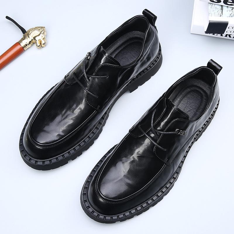 2025 autumn new leather shoes men's genuine leather dress business men's shoes high sense British style round head men's casual shoes