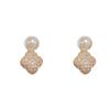 Four-Leaf Zircon Flower Pearl Stud Earrings - Shiny s925 Silver Needle, Exquisite and Versatile Fashion.