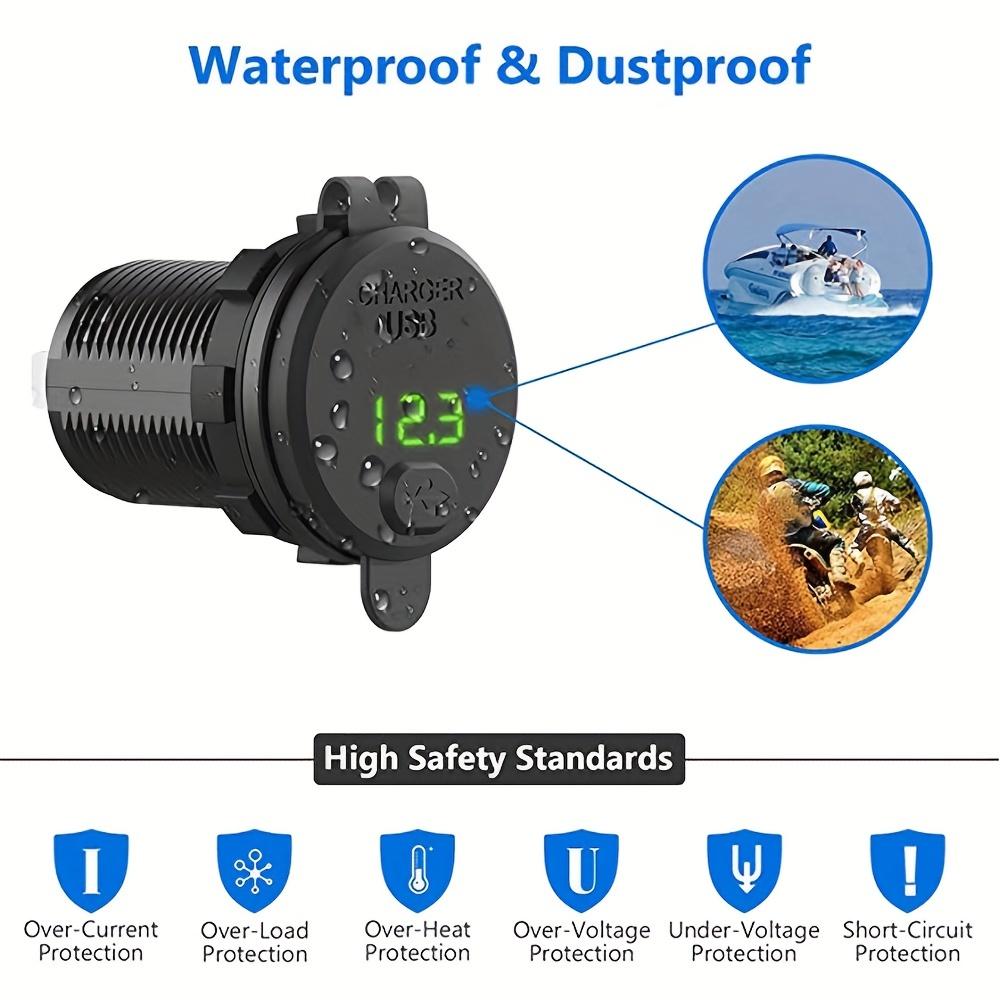 Quick Charging QC 3.0 USB Car Charger Socket with Voltmeter USB Charger Socket with Switch for Cars Motorcycles ATVs Boats