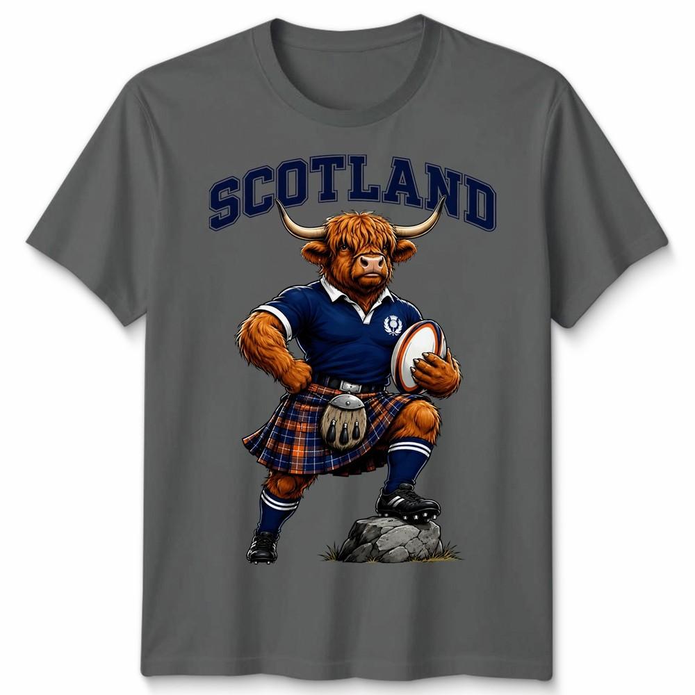 T-shirt Unisex Scozzese Mucca delle Highlands Fan della Scozia Maglietta Grafica da Rugby