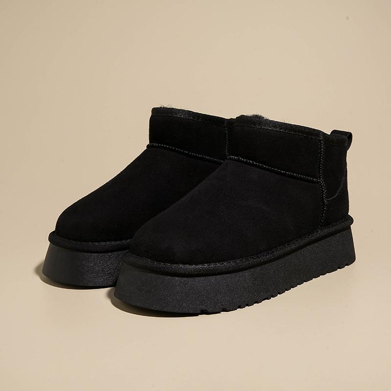 

Мини-сноубутсы на толстой подошве с увеличением высоты женские 2025 новые утолщенные теплые хлопковые туфли-хлебцы нескользящие и водонепроницаемые Северо-восточные хлопковые сапоги 40 чёрный