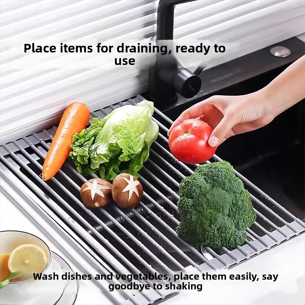 Rustproof Dish Drainer Space Saving Roll Up Dish Rack Kitchen Accessory Drain Pad  Over Sink