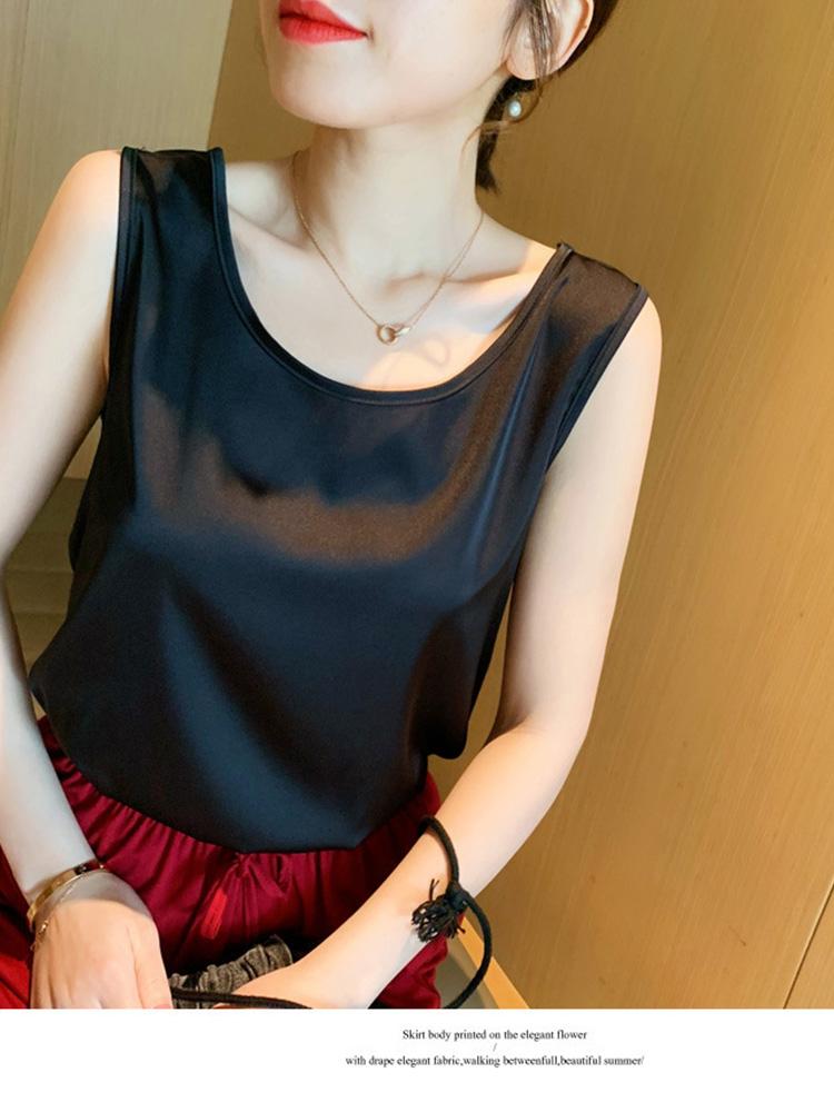 Fashion Silk Thin Short Sleeve Tees Slip Woman Summer Clothes Elegant Tops Solid Loose Casual