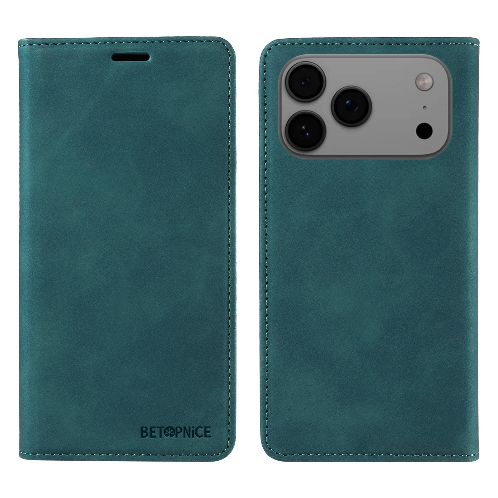 

For iPhone 17 Pro Max Case BETOPNICE Magnetic Closure RFID Blocking Wallet Stand Leather Phone Cover Green