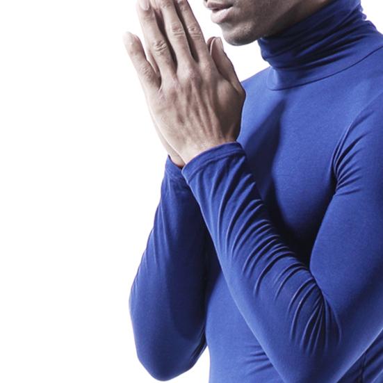 Camiseta Base para Hombre Color Sólido Cuello Alto Casual Alta Elasticidad Manga Larga Top de Otoño para Ropa Interior