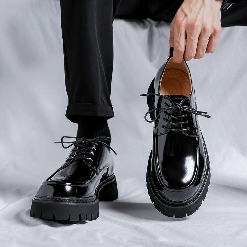 Fashion Casual Leather Shoes Man Men High Sole Platform Japan Harajuku Korean Streetwear Fashion Glossy Business Wedding Leather Shoes
