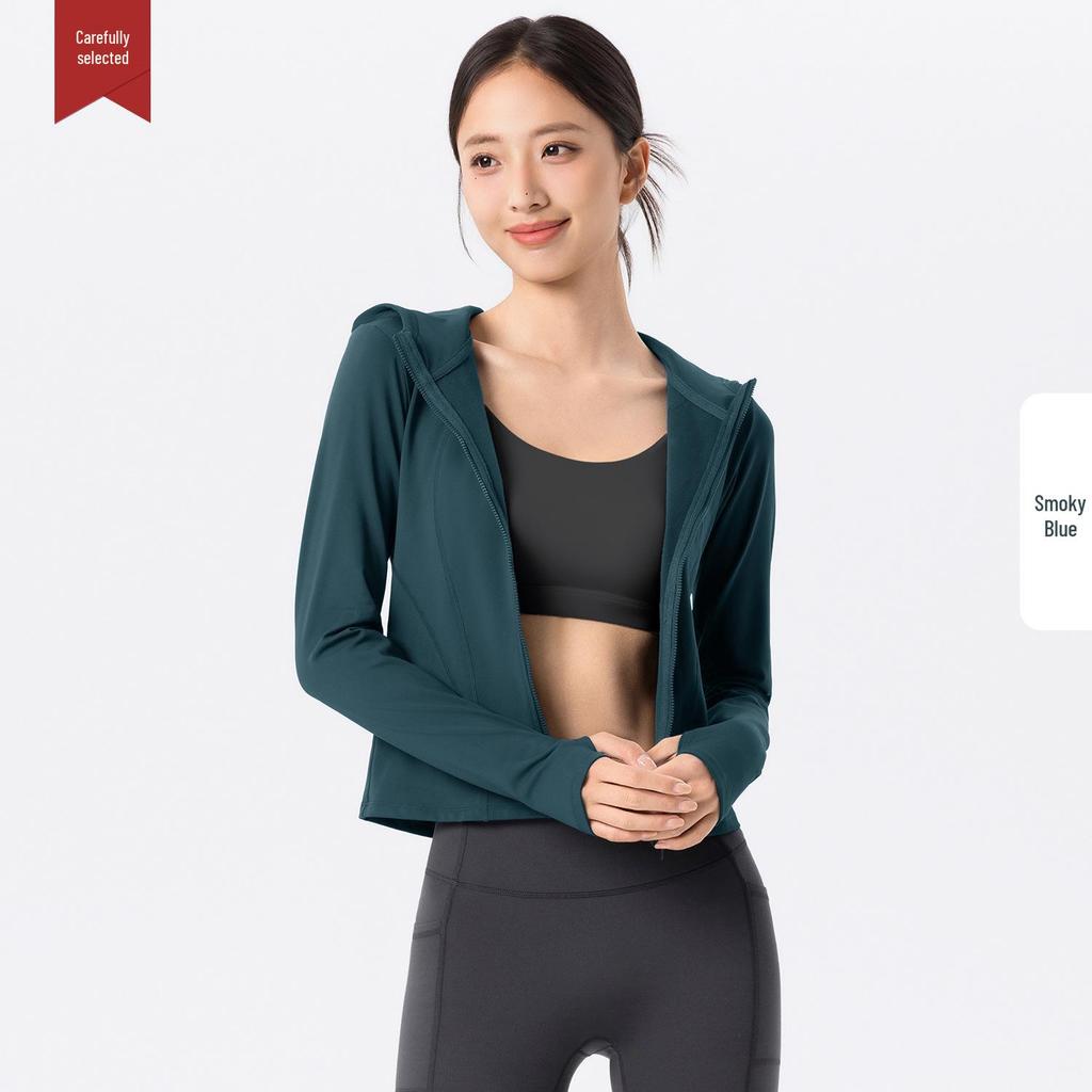 Women's Fleece-Lined Slim-Fit Sports Jacket - Warm Hooded Fitness Top for Outdoor Running & Yoga