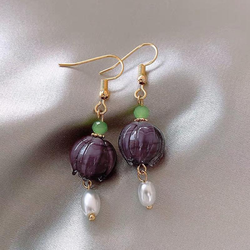 Vintage French Earrings with Purple Lily…