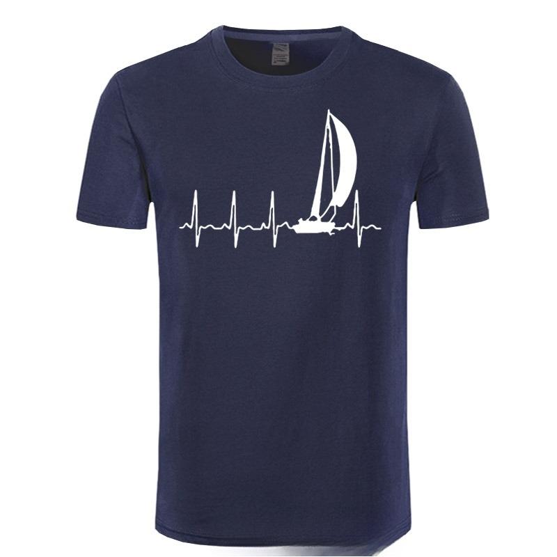 Sailing T Shirt SAILING IN A HEARTBEAT TShirt Summer Graphic Tee Shirt Cute 100 Cotton Short Sleeve Mens Tshirt
