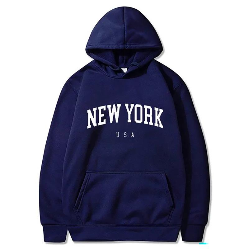 New York U.S.A City Hoodies Letter Graphic Print Men Fleece Sweatshirt Hip Hop Casual Hoodie Vintage Pullovers Loose Y2k Clothes
