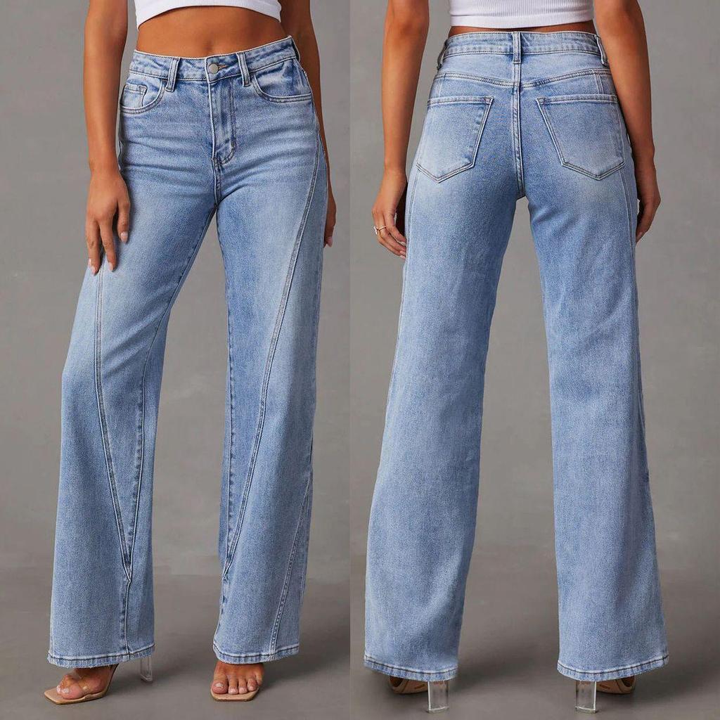 Jeans larghi a patchwork stile europeo da donna 2025