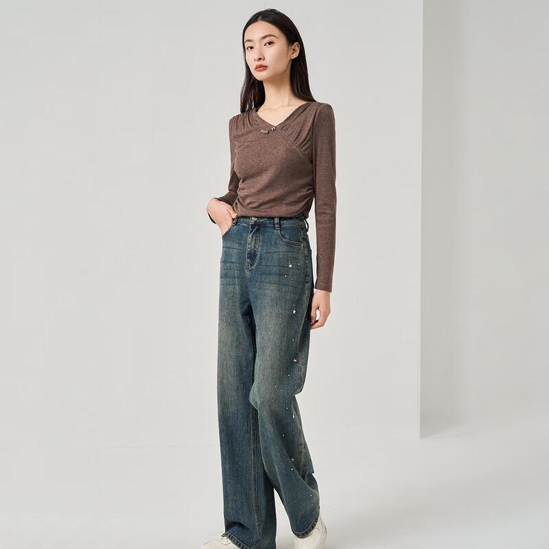 Iveni Women s Oblique Collar Long Sleeve T-Shirt AEOL092 S