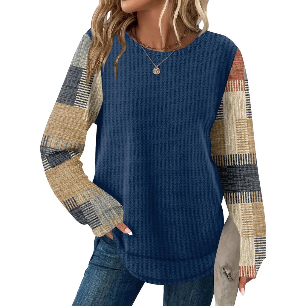 Women's Plaid Print Round Neck Long Sleeve Casual Loose Top