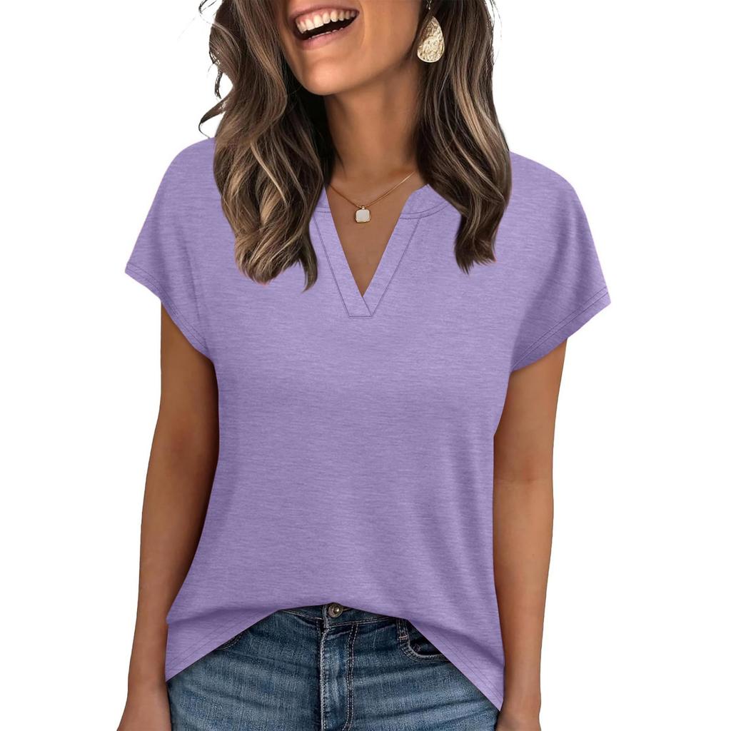 Women's Fashion V-Neck Loose-Fit Short-Sleeve T-Shirt Casual Top