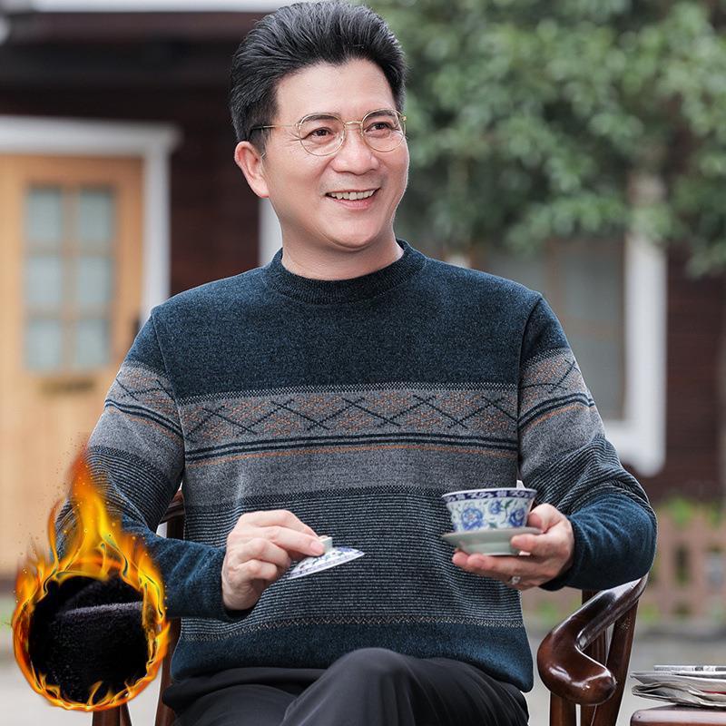 

Середнього віку Тато Зимовий синельовий светр Чоловічий оксамитовий потовщений круглий виріз Теплі в’язані топи для людей середнього віку та літніх 4XL