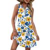 Ladies' Fashionable Floral Patchwork Printed V-neck Button-down Pocket Vest Dress, Beach Vacation Summer Dress