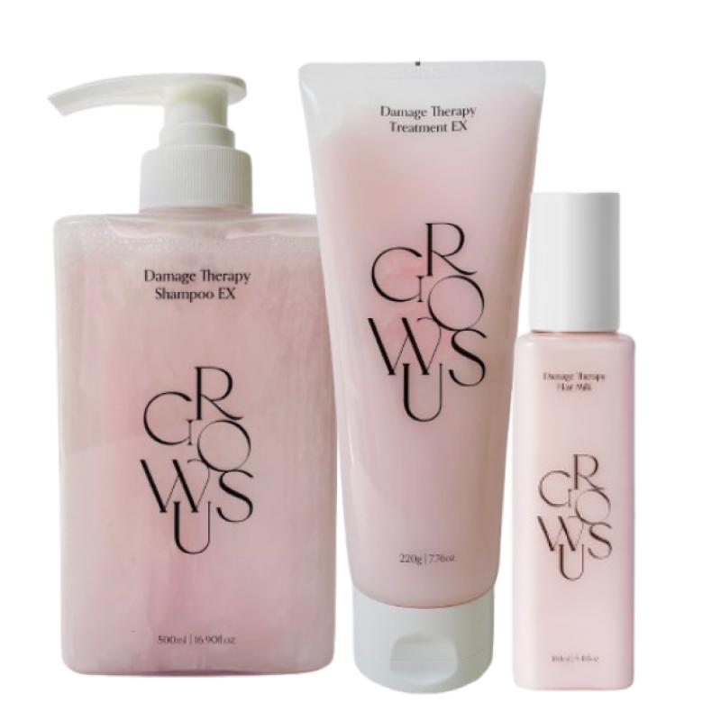 Growus Damage Therapy 3-Step Set (Shampoo EX 500ml + Treatment 220g + Hair Milk 160ml) Intensive Repair & Moisture Care