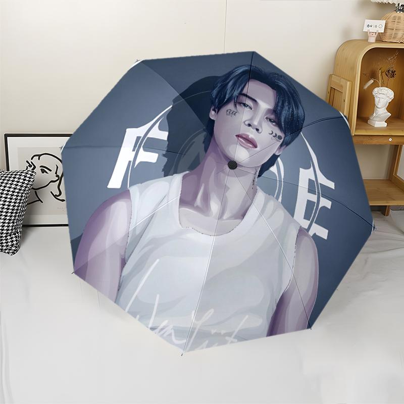 Paraguas Automático Estampado Jin singer2, Armazón de Hierro de 8 Varillas, Mango de Plástico, Adecuado para Viajes al Aire Libre y Uso Diario, Regalo Ideal