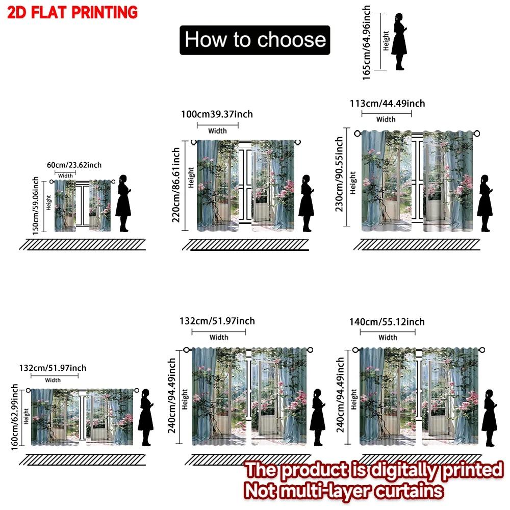 Pink Floral Vine Curtains Digital Printing Delicate Blossoms Green Leaves Fabric Bedroom Living Room Decor Light Filtering Set Of 2 Made Polyester