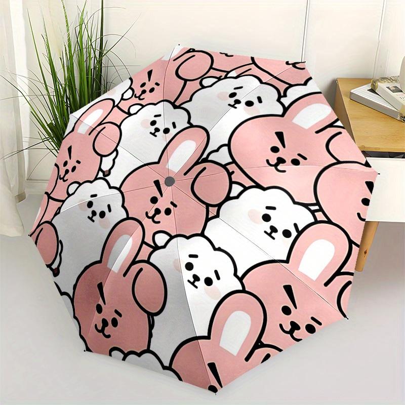 1pc BunnyPrint Automatic Open/Close Umbrella, Umbrella with cartoon Design, Portable Compact Umbrella for Men & Women, Good Holiday Gift yy2