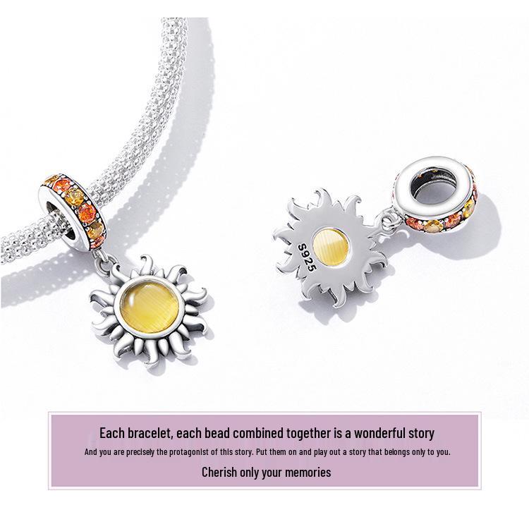Everlove Minimalist Sun & Stars Sterling Silver Bracelet with Gold Glass and Zircon Charms - SCC2210