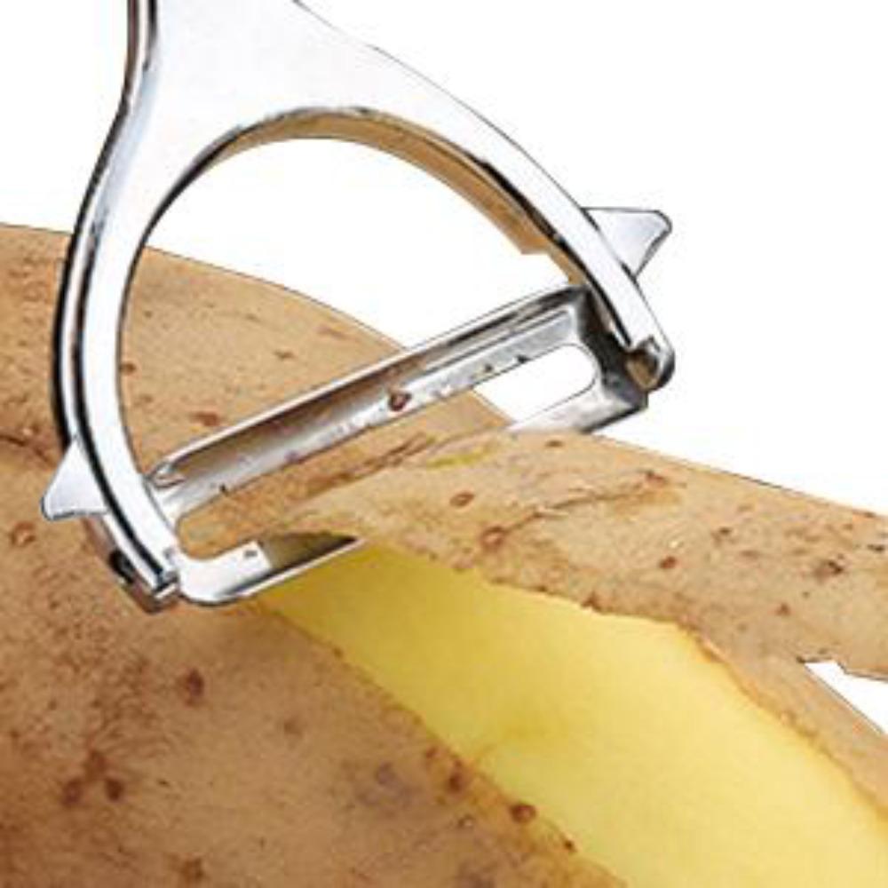 2 kusy škrabek na zeleninu a ovoce z nerezové oceli s protiskluzovými rukojeťmi a ostrými čepelemi - Kovové škrabky s rovným ostřím