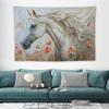 Tapestry Wall Art White Horse Flower Animal Art Gorgeous Tapestry Aesthetic Wall Deocr for Bedroom Living Room Decor for Men And