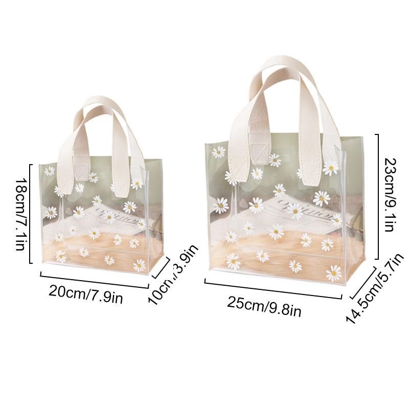 Daisy Flower Print Foldable & Water-Resistant Shopping Bags No-Closure Wedding Gift Bag High Quality Transparent Multi-Purpose