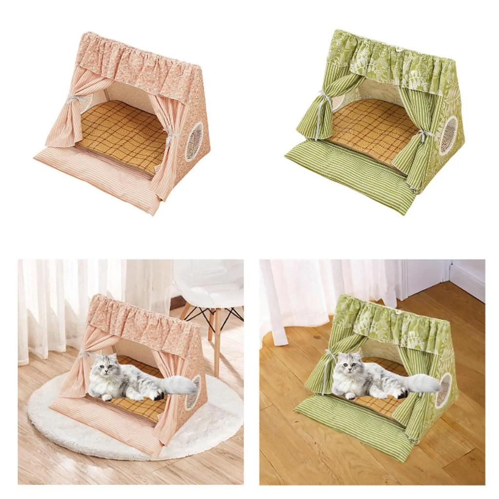 Cute Cat Tent House Removable Clean Dog Tent Bed Breathable Cool Cats Summer Cave Large Space Puppy Kitten House Pet Accessories