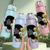 1PC Black Girl Flower Hair Portrait Print 750ml Color Plastic Sports Water Bottle Leakproof Flip Straw Lid Suitable for Sports Office Home Use