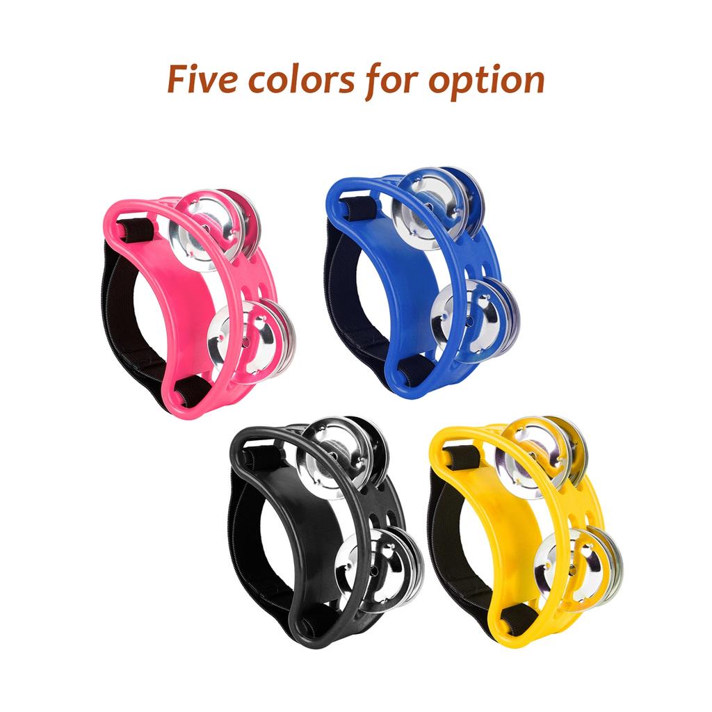 Percussion Foot Tambourine with 4 Pairs of Stainless Steel Jingles & Elastic Strap Percussion Musical Instrument for